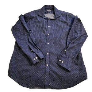 Michael kors Blue White Dot Casual slim stretch men's shirt size 17 34/35 XL‎